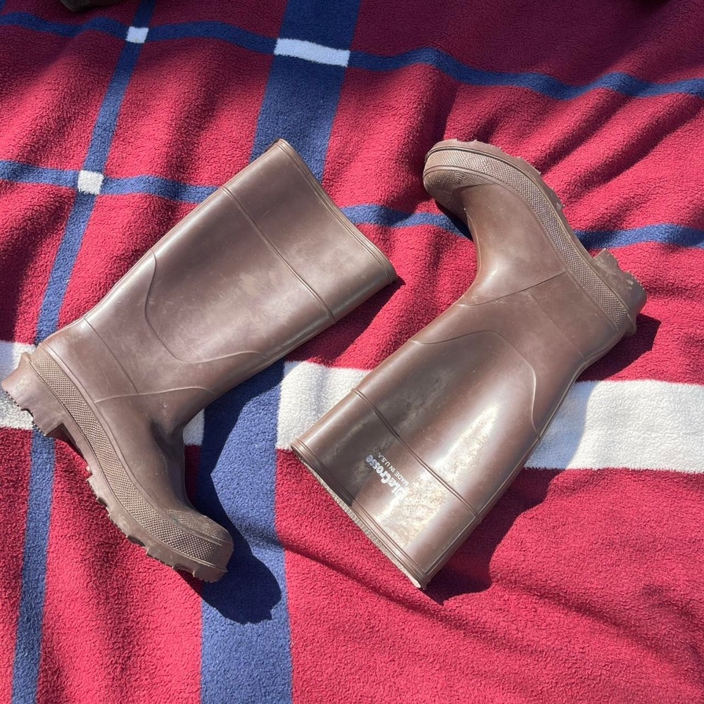 Vintage LaCrosse Brown Tall Rubber Mud Rain pull on Boots Made in USA Mens